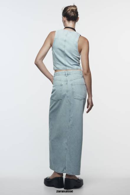 Zara vêtements P66V205 femmes gilet court en jean z1975 gris