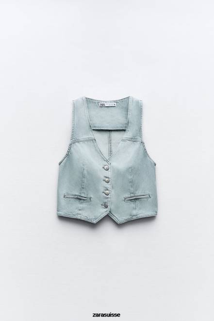 Zara vêtements P66V205 femmes gilet court en jean z1975 gris