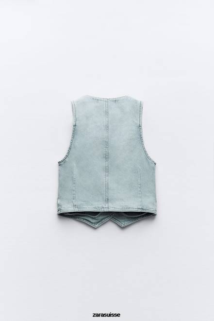 Zara vêtements P66V205 femmes gilet court en jean z1975 gris