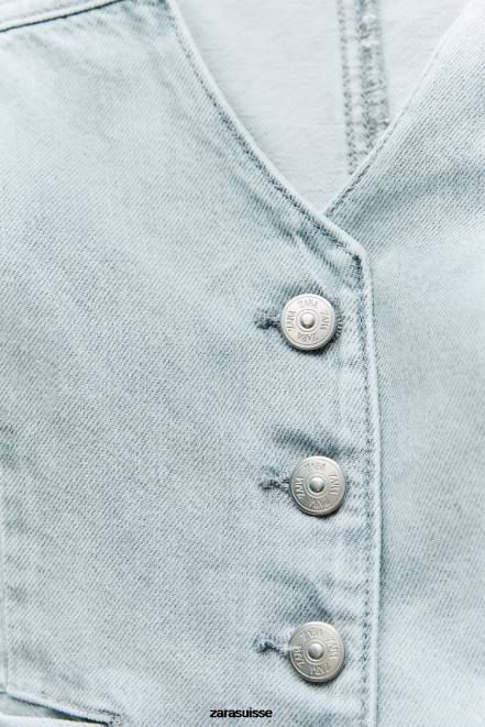 Zara vêtements P66V205 femmes gilet court en jean z1975 gris