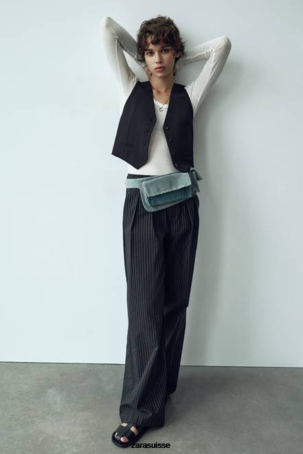 Zara vêtements P66V207 femmes gilet ajusté court noir