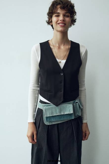 Zara vêtements P66V207 femmes gilet ajusté court noir