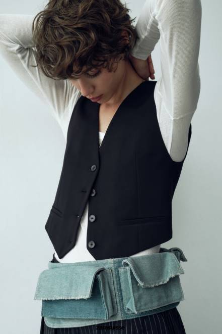 Zara vêtements P66V207 femmes gilet ajusté court noir