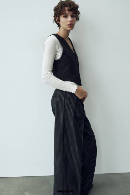 Zara vêtements P66V207 femmes gilet ajusté court noir