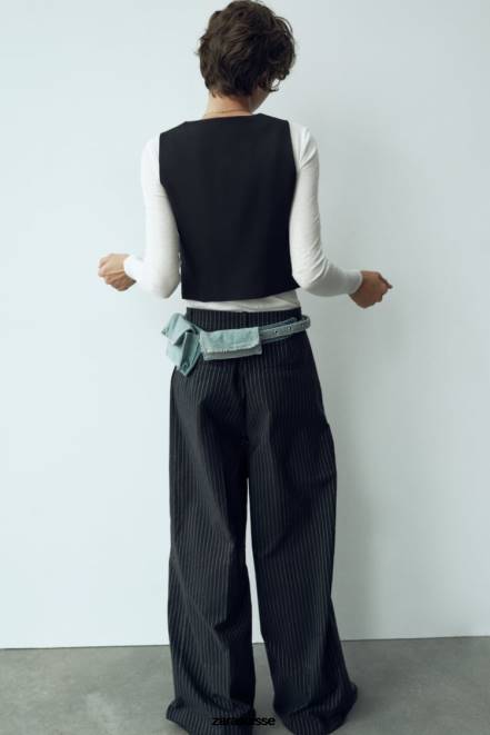 Zara vêtements P66V207 femmes gilet ajusté court noir