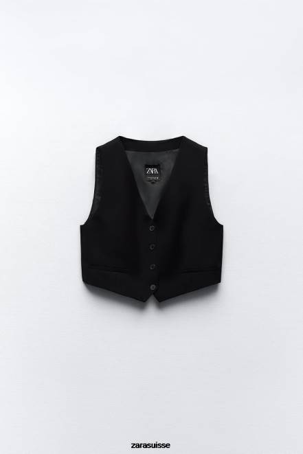 Zara vêtements P66V207 femmes gilet ajusté court noir