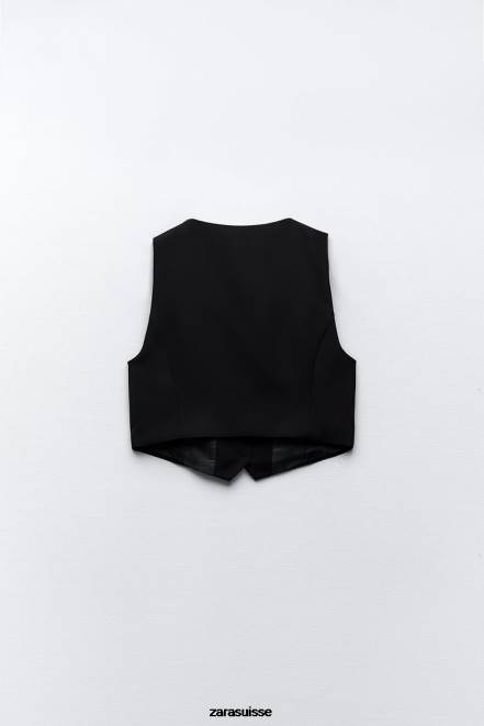 Zara vêtements P66V207 femmes gilet ajusté court noir