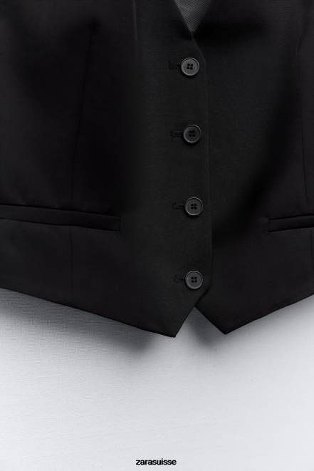 Zara vêtements P66V207 femmes gilet ajusté court noir