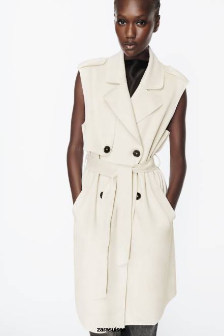 Zara vêtements P66V208 femmes gilet long en faux suède écru