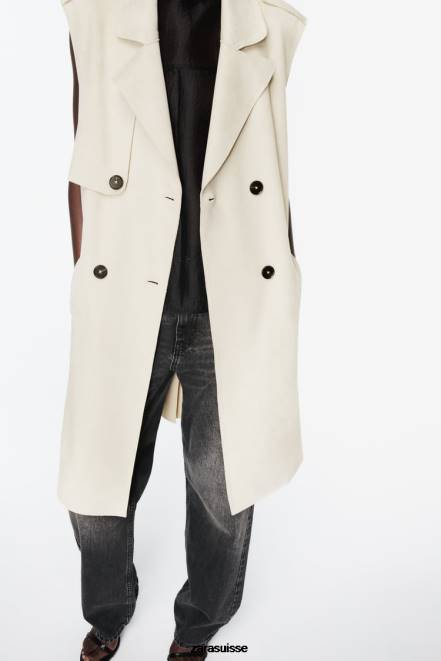 Zara vêtements P66V208 femmes gilet long en faux suède écru