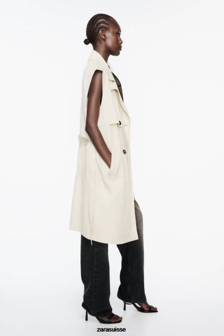 Zara vêtements P66V208 femmes gilet long en faux suède écru
