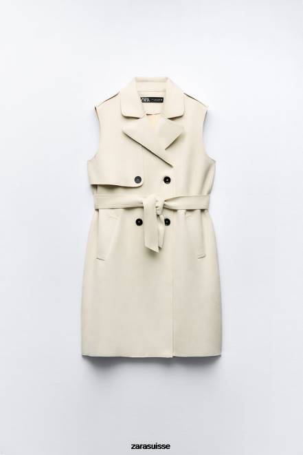 Zara vêtements P66V208 femmes gilet long en faux suède écru