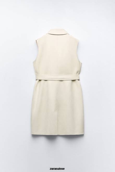 Zara vêtements P66V208 femmes gilet long en faux suède écru