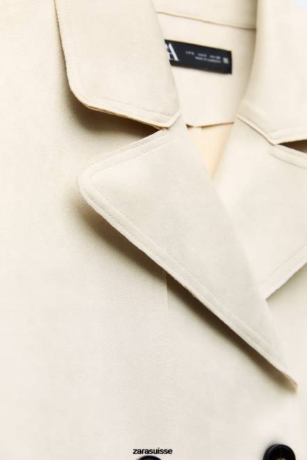 Zara vêtements P66V208 femmes gilet long en faux suède écru