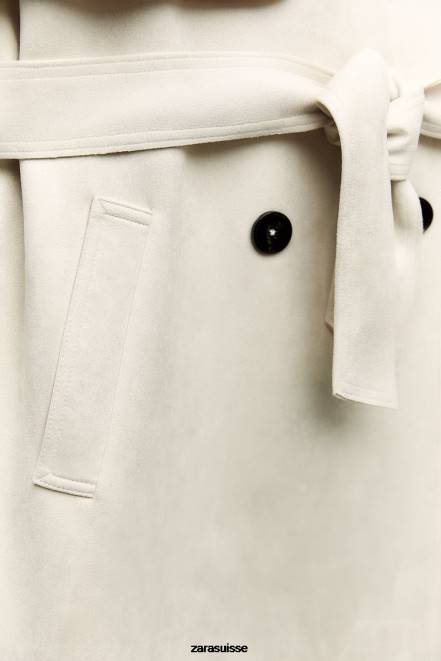 Zara vêtements P66V208 femmes gilet long en faux suède écru