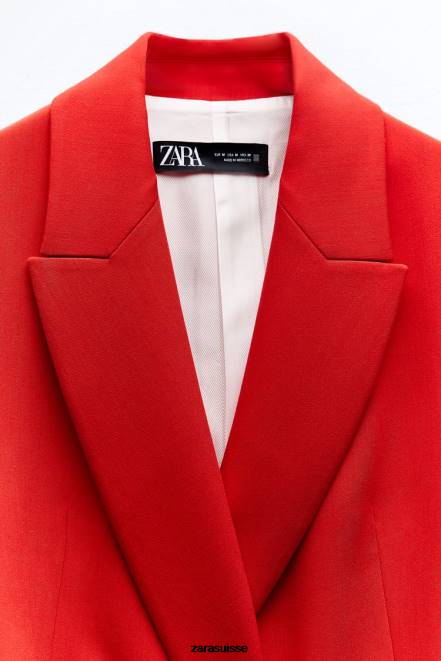 Zara vêtements P66V209 femmes gilet croisé long à ceinture rouge