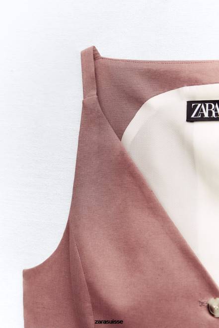 Zara vêtements P66V211 femmes gilet ajusté en lin mélangé Marsala