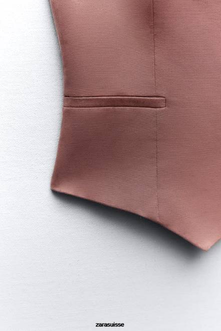 Zara vêtements P66V211 femmes gilet ajusté en lin mélangé Marsala