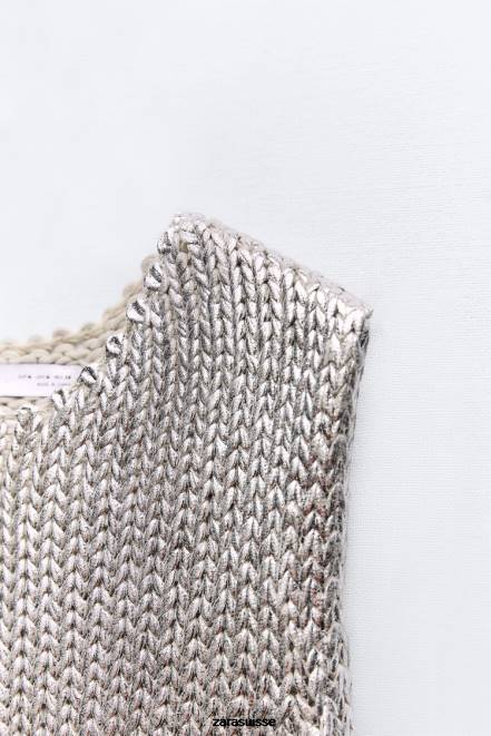 Zara vêtements P66V213 femmes gilet en tricot métallisé argent