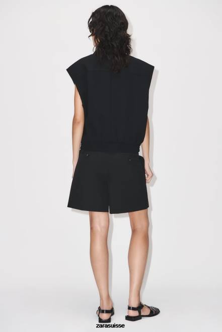 Zara vêtements P66V215 femmes gilet col chemise avec poches noir