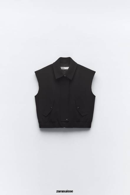 Zara vêtements P66V215 femmes gilet col chemise avec poches noir