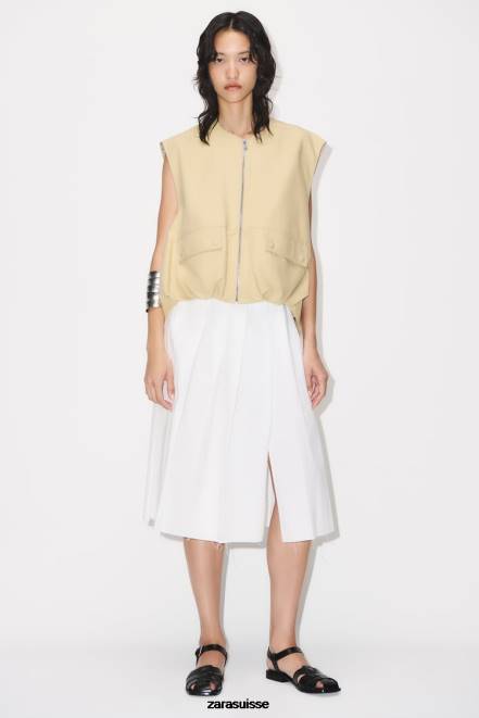 Zara vêtements P66V216 femmes gilet en coton à ourlet froncé marron taupe