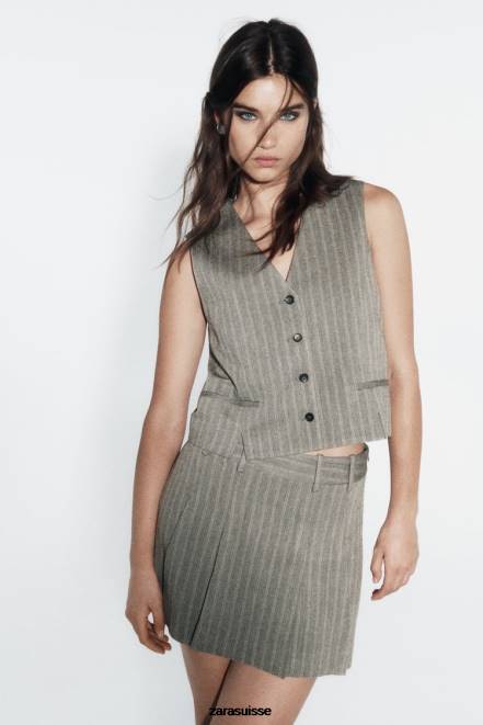 Zara vêtements P66V218 femmes gilet à chevrons marnes grises