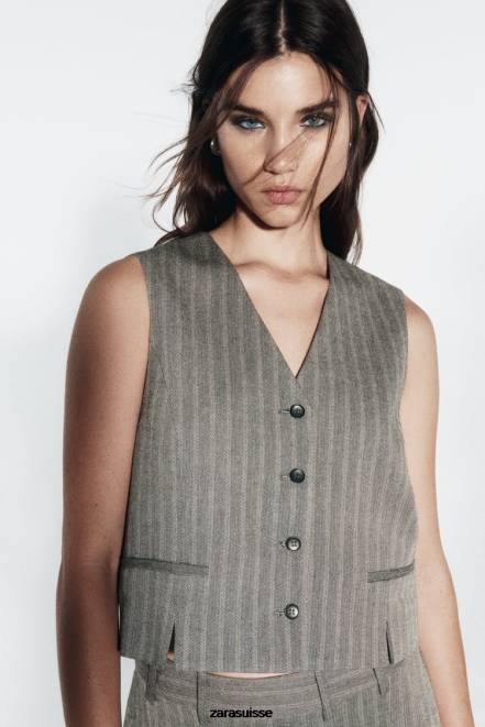 Zara vêtements P66V218 femmes gilet à chevrons marnes grises