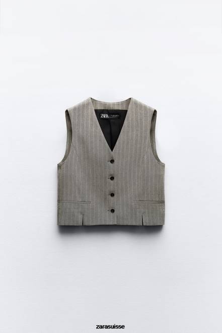 Zara vêtements P66V218 femmes gilet à chevrons marnes grises