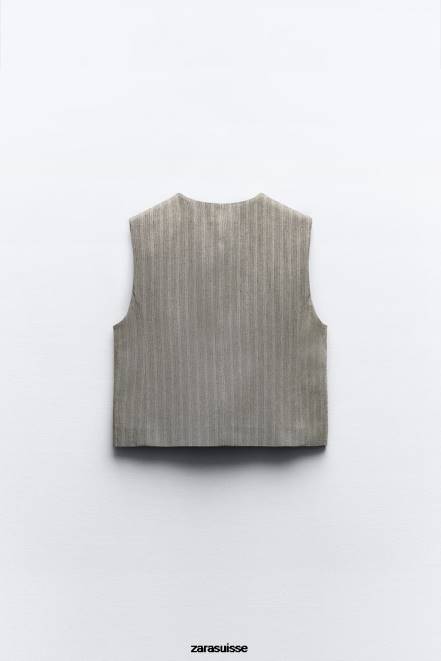 Zara vêtements P66V218 femmes gilet à chevrons marnes grises