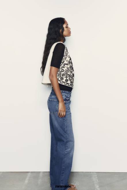 Zara vêtements P66V222 femmes gilet matelassé brodé écru