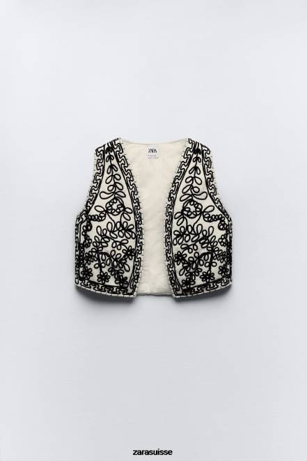 Zara vêtements P66V222 femmes gilet matelassé brodé écru