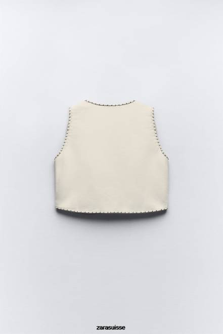 Zara vêtements P66V222 femmes gilet matelassé brodé écru