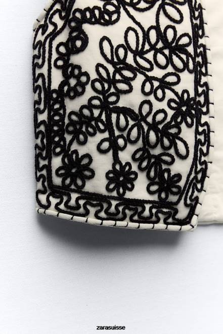 Zara vêtements P66V222 femmes gilet matelassé brodé écru