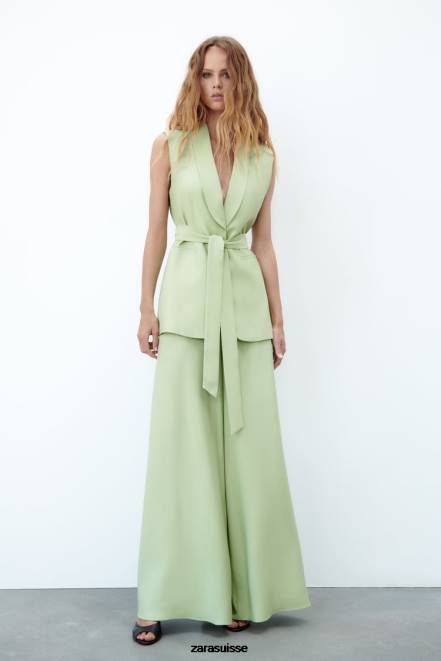 Zara vêtements P66V223 femmes gilet à col smoking vert pastel