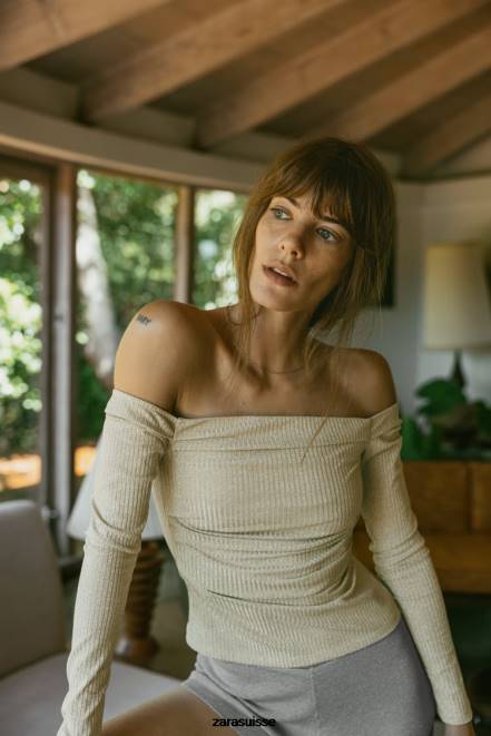 Zara vêtements P66V248 femmes haut bandeau avec fil métallisé doré