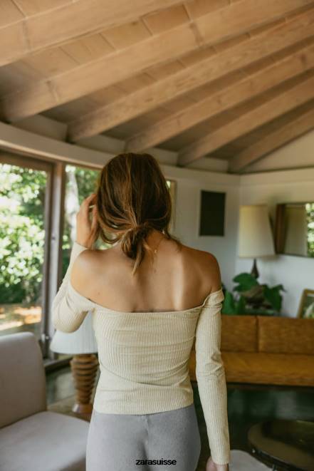 Zara vêtements P66V248 femmes haut bandeau avec fil métallisé doré