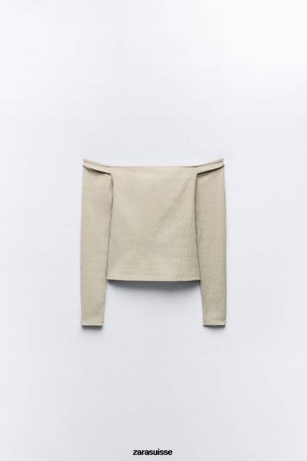 Zara vêtements P66V248 femmes haut bandeau avec fil métallisé doré