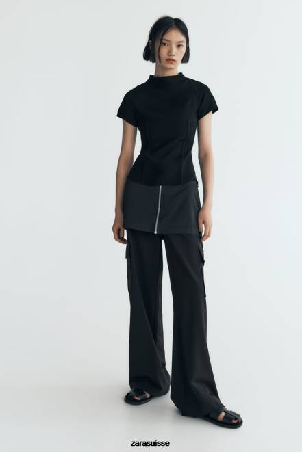 Zara vêtements P66V249 femmes haut technique noir