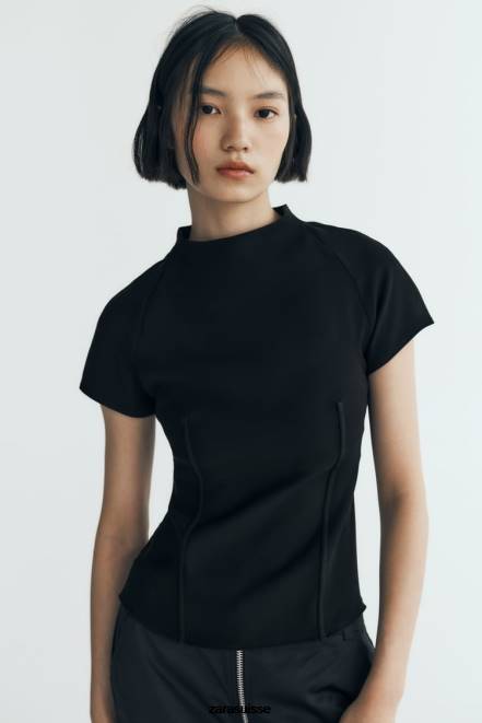 Zara vêtements P66V249 femmes haut technique noir