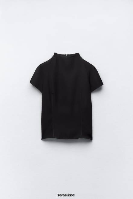 Zara vêtements P66V249 femmes haut technique noir