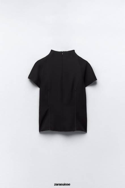 Zara vêtements P66V249 femmes haut technique noir