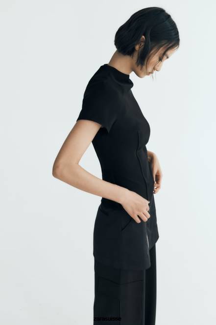 Zara vêtements P66V250 femmes haut technique noir