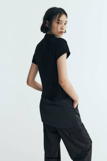 Zara vêtements P66V250 femmes haut technique noir