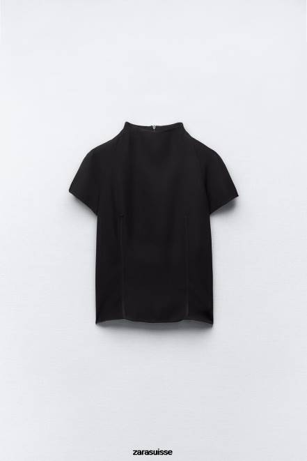 Zara vêtements P66V250 femmes haut technique noir