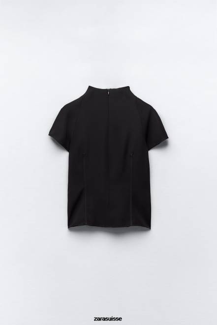 Zara vêtements P66V250 femmes haut technique noir