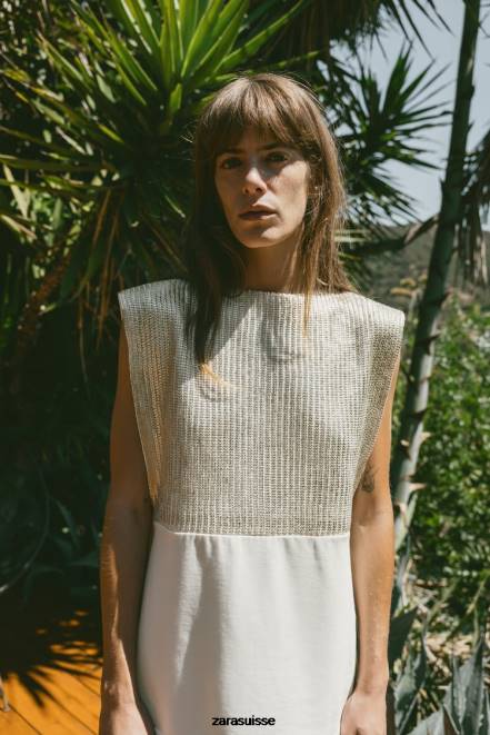 Zara vêtements P66V252 femmes gilet en métal contrastant écru