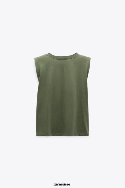 Zara vêtements P66V253 femmes haut à épaulettes kaki