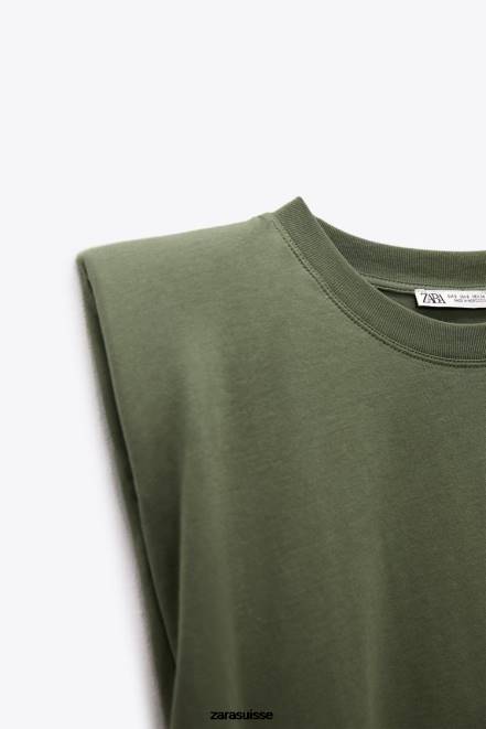 Zara vêtements P66V253 femmes haut à épaulettes kaki