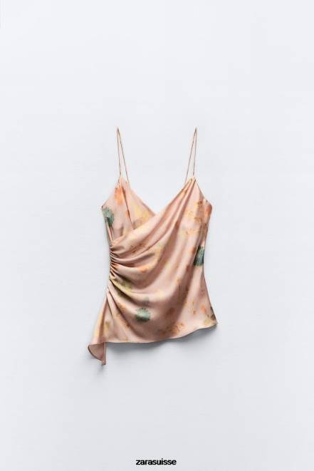 Zara vêtements P66V255 femmes haut en dentelle imprimée multicolore
